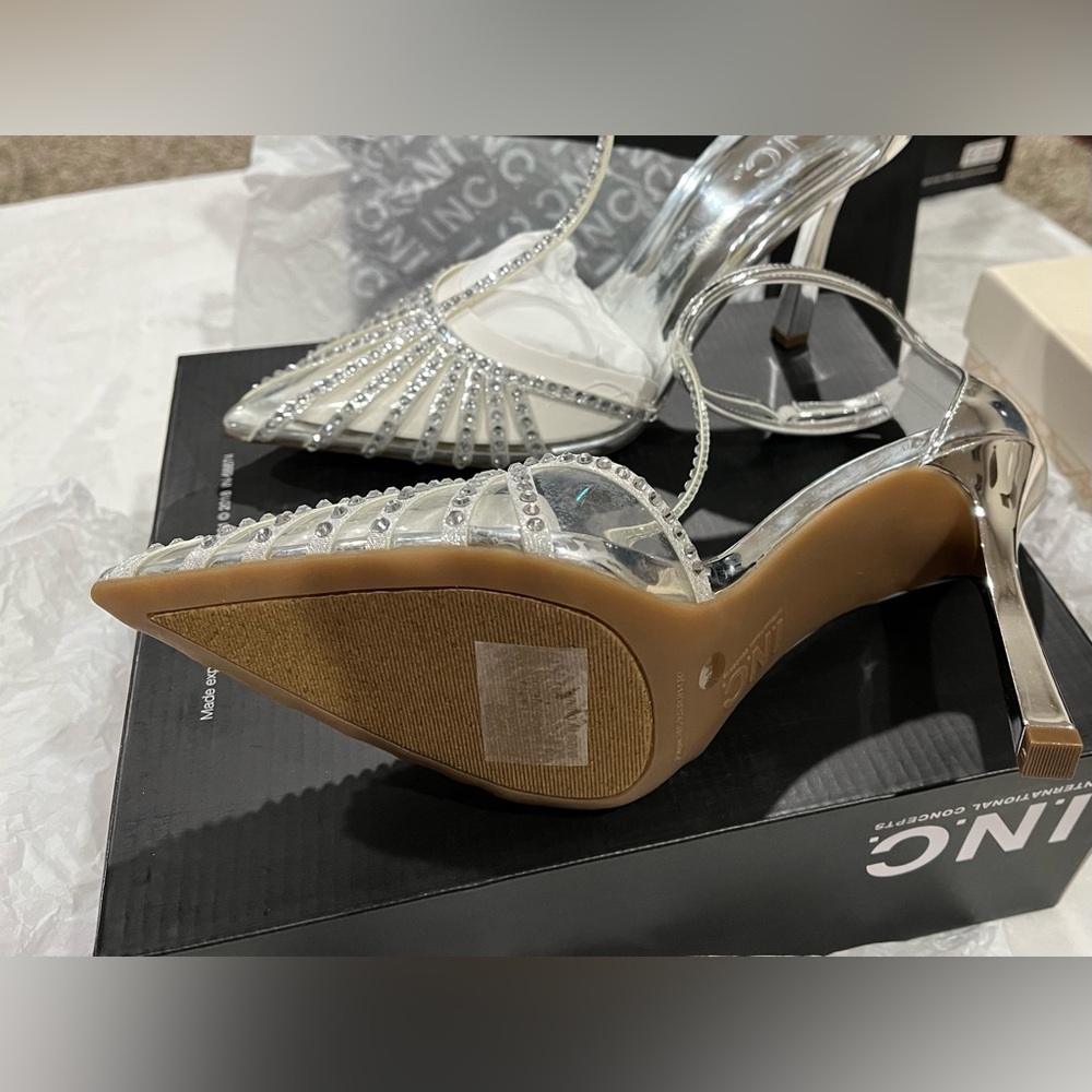 INC Sovena Silver Crystal Zip Back Stiletto Heel Pump Sandals Sz 9.5 BNWB - Picture 6 of 7